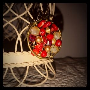 Red & white beaded necklace